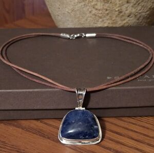 Silpada Sodalite & Sterling Silver Leather Necklace